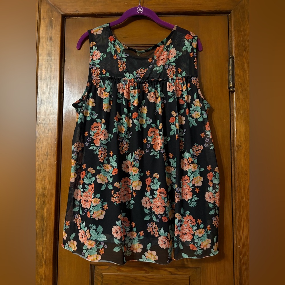 Floral Sleeveless Top - Black and Pink